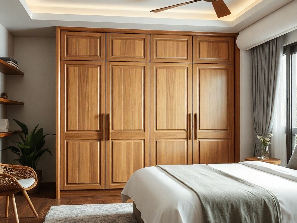Thiết kế tủ gỗ thanh lịch trong phòng ngủ Việt