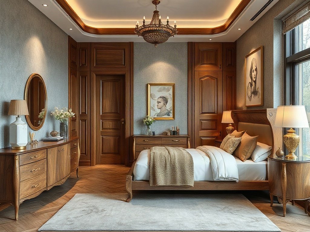 Nội thất gỗ sang trọng trong phòng ngủ