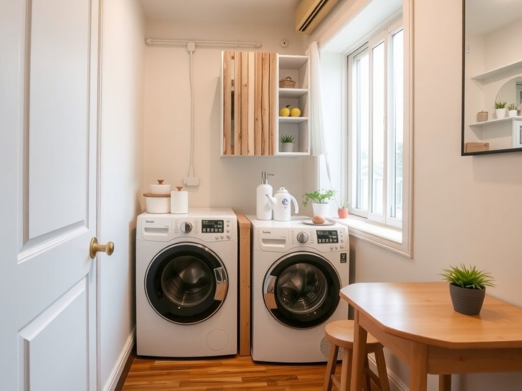 Căn hộ ấm cúng Việt Nam với máy giặt và máy sấy trong phòng tắm