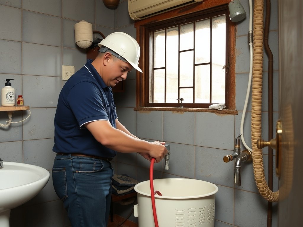 Thợ sửa ống nước chuyên nghiệp làm việc tại một ngôi nhà Việt Nam