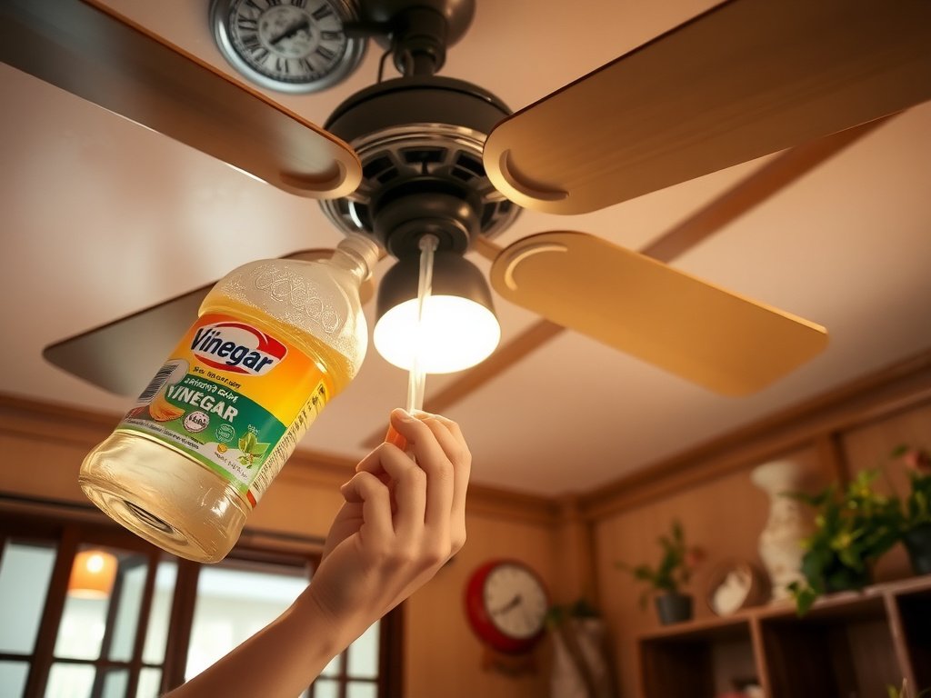 Áp dụng hỗn hợp giấm và nước lên quạt trần trong ngôi nhà ấm cúng Việt Nam.