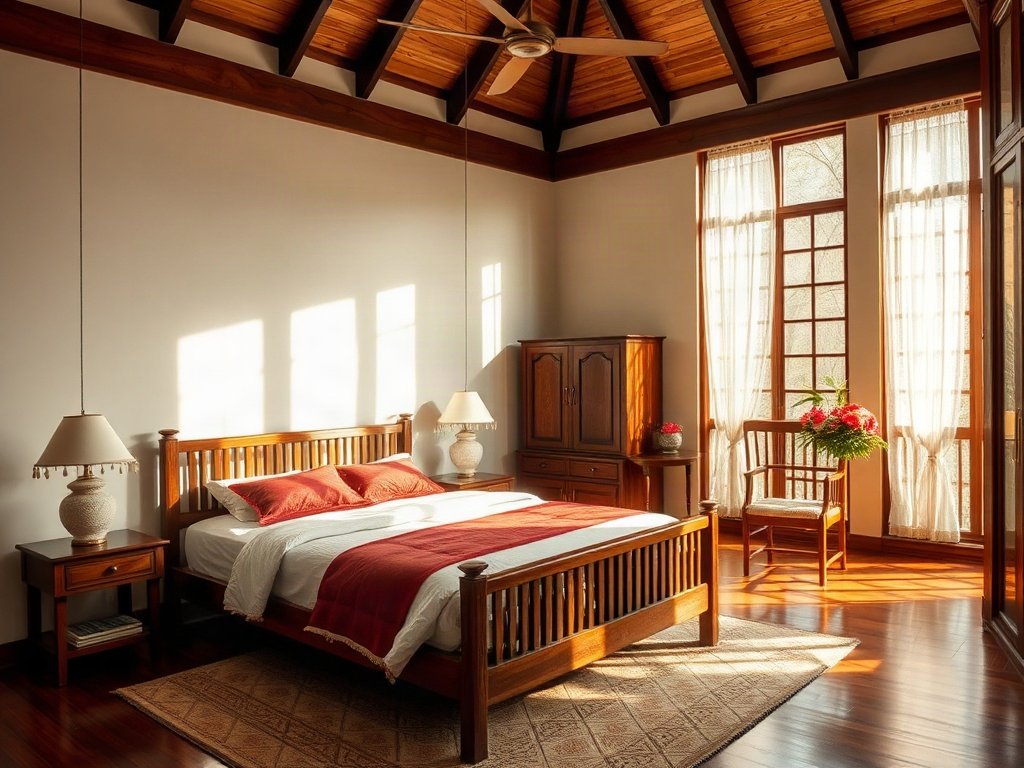 Phòng ngủ Việt Nam thanh lịch với nội thất gỗ