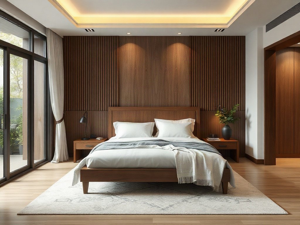 Thiết kế giường gỗ tối giản trong nhà Việt Nam