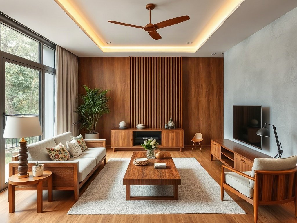 Phòng khách đương đại với nội thất gỗ tại Việt Nam
