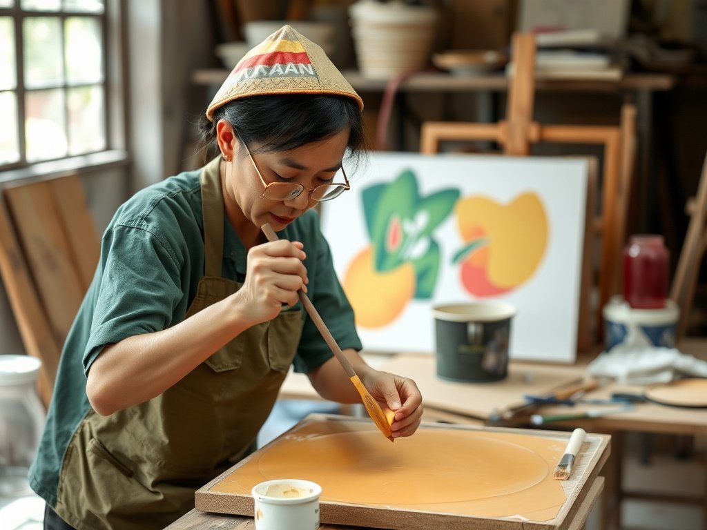 Người Việt Nam trộn sơn gốc nước trong xưởng sản xuất.