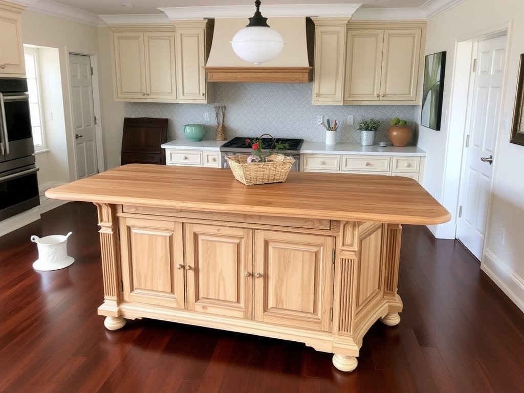 Đảo bếp gỗ sang trọng đang được phục hồi tại nhà Việt Nam.