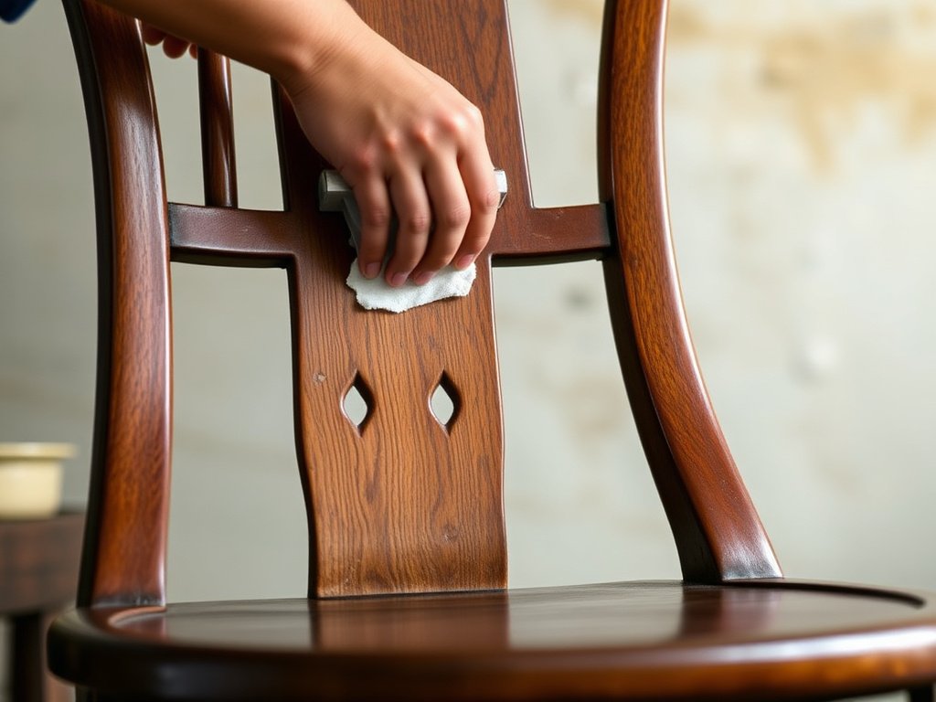 Cận cảnh người Việt lau ghế gỗ cổ điển.