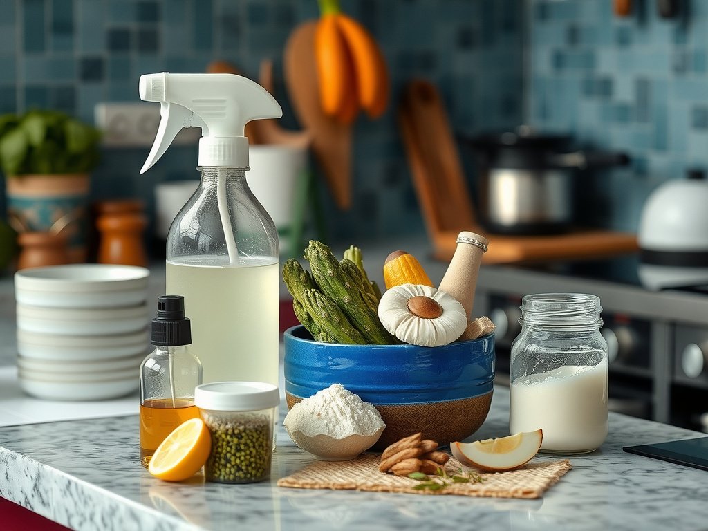 Nguyên liệu vệ sinh tự nhiên trên quầy bếp ở Việt Nam