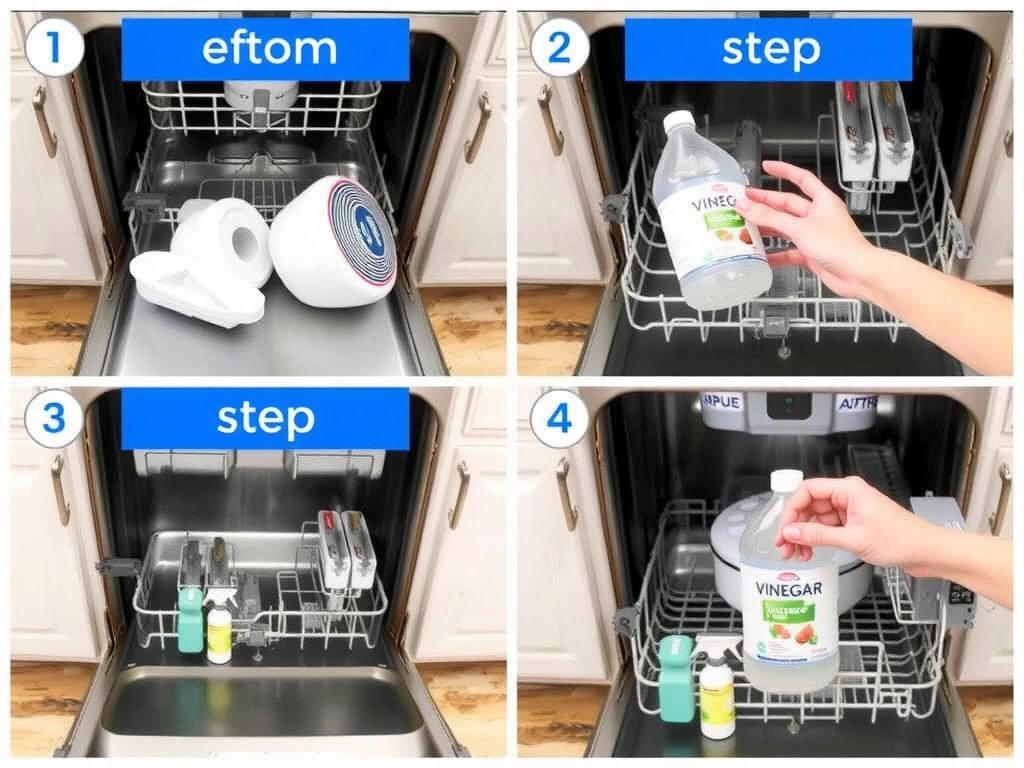 Quy trình làm sạch máy rửa bát với giấm.