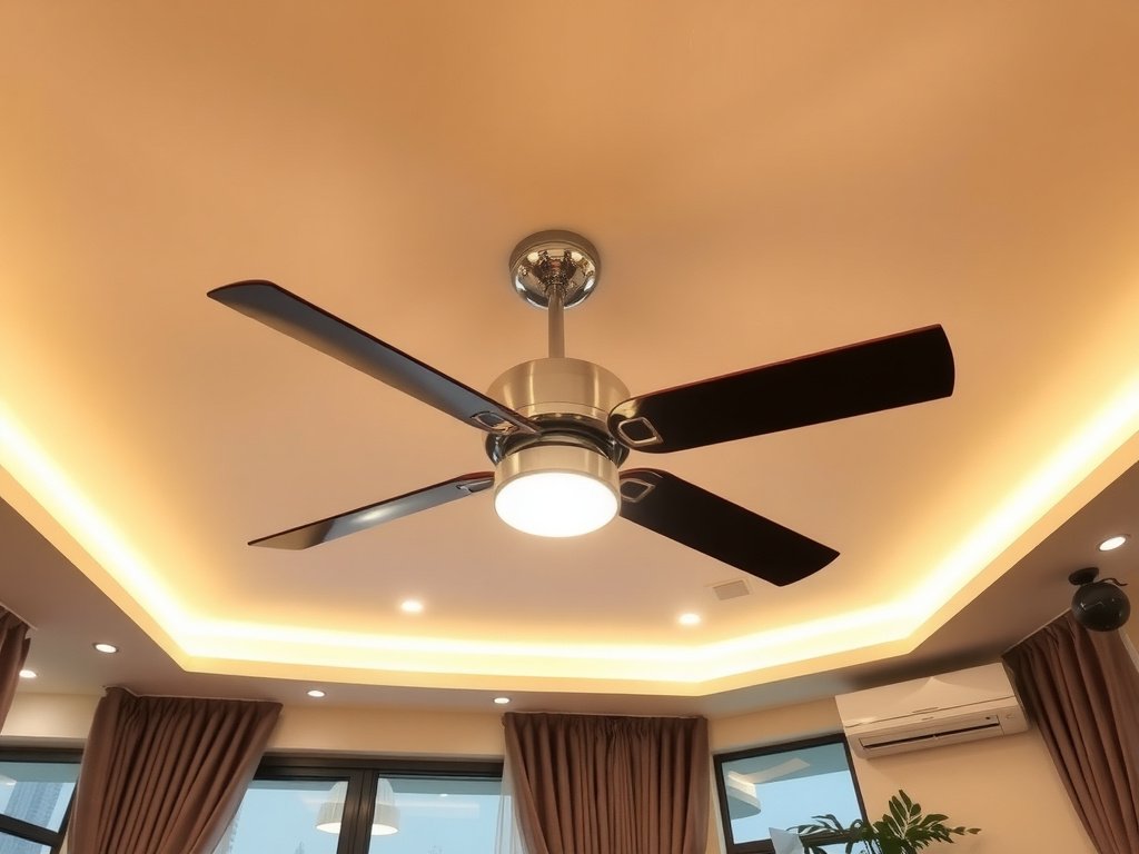 Quạt trần sạch bóng sau khi làm sạch trong căn hộ cao cấp Việt Nam.