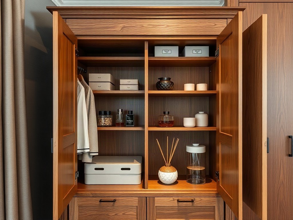 Tủ quần áo gỗ được tổ chức với hương liệu bên trong