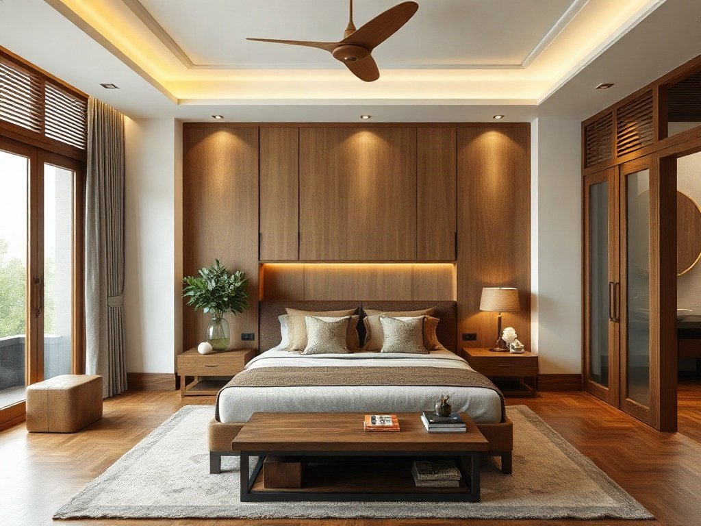 Phòng ngủ hiện đại Việt Nam với đồ gỗ thủ công