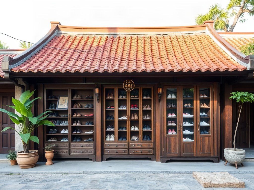 Nhà truyền thống Việt Nam với tủ giày hiện đại