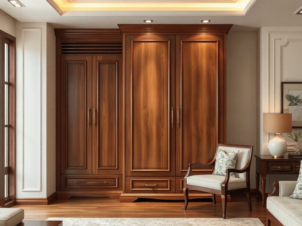 Tủ gỗ cổ điển trong phòng khách Việt Nam