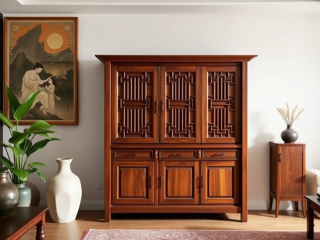 Tủ gỗ truyền thống Việt Nam trong không gian hiện đại