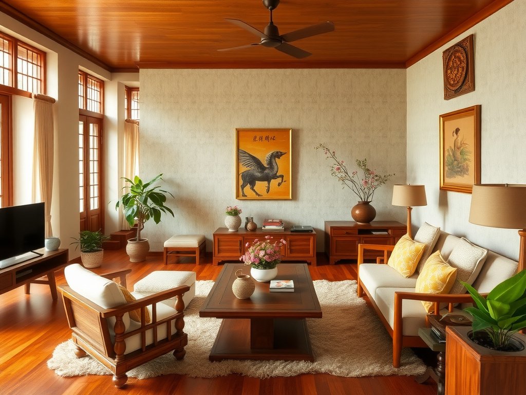 Phòng khách Việt Nam tập trung vào đồ nội thất và trang trí gỗ.