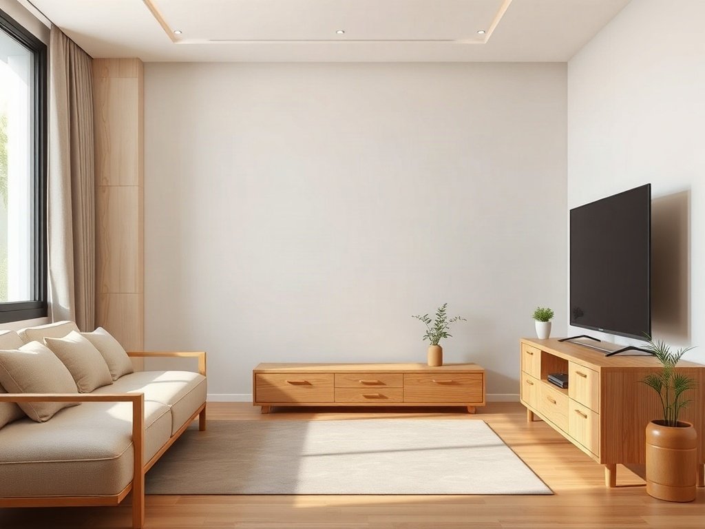 Phòng tối giản với nội thất gỗ tự nhiên