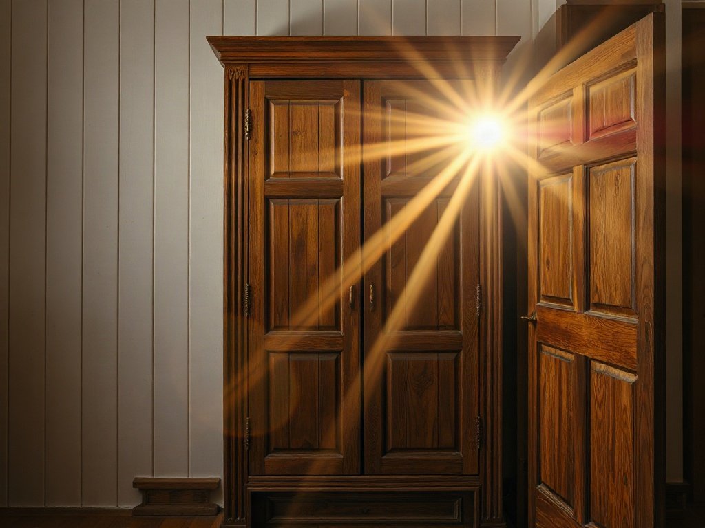 Ánh sáng chiếu vào tủ quần áo gỗ