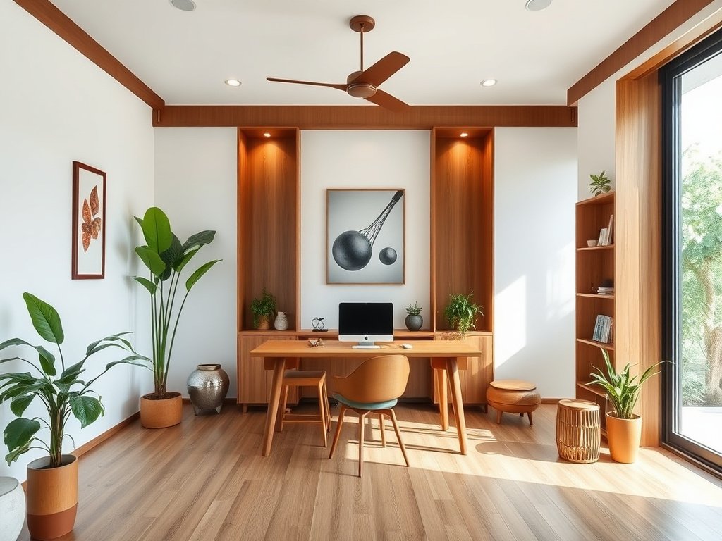 Không gian làm việc thoáng đãng với nội thất gỗ mới tại nhà Việt