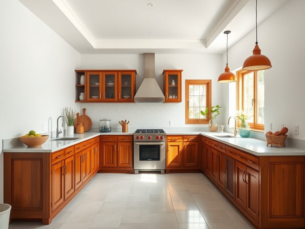 Nhà bếp Việt Nam sáng sủa với tủ gỗ