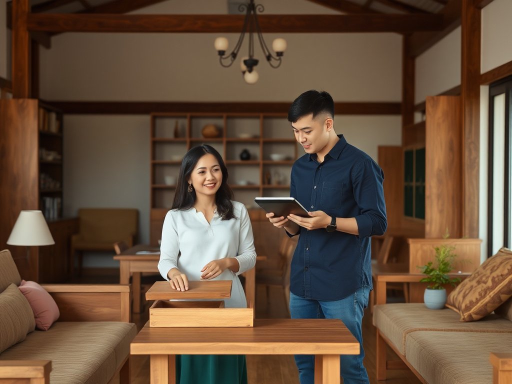 Cặp đôi Việt Nam chọn nội thất gỗ cho ngôi nhà của họ.