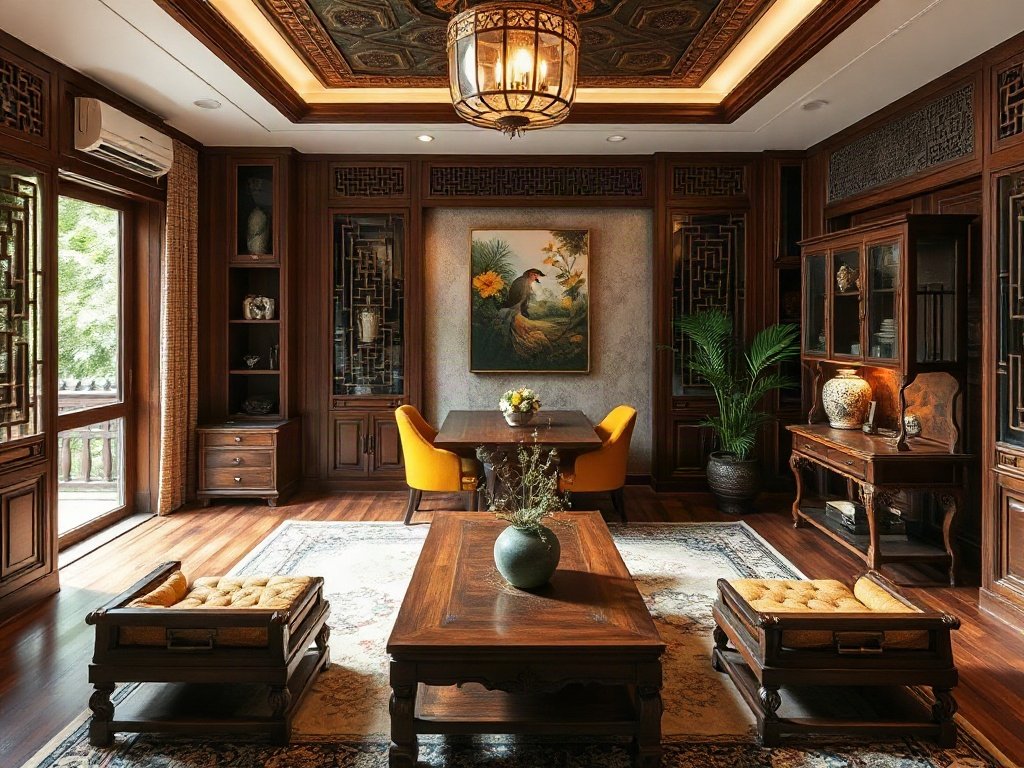 Phòng kiểu Việt Nam với nội thất gỗ tinh xảo