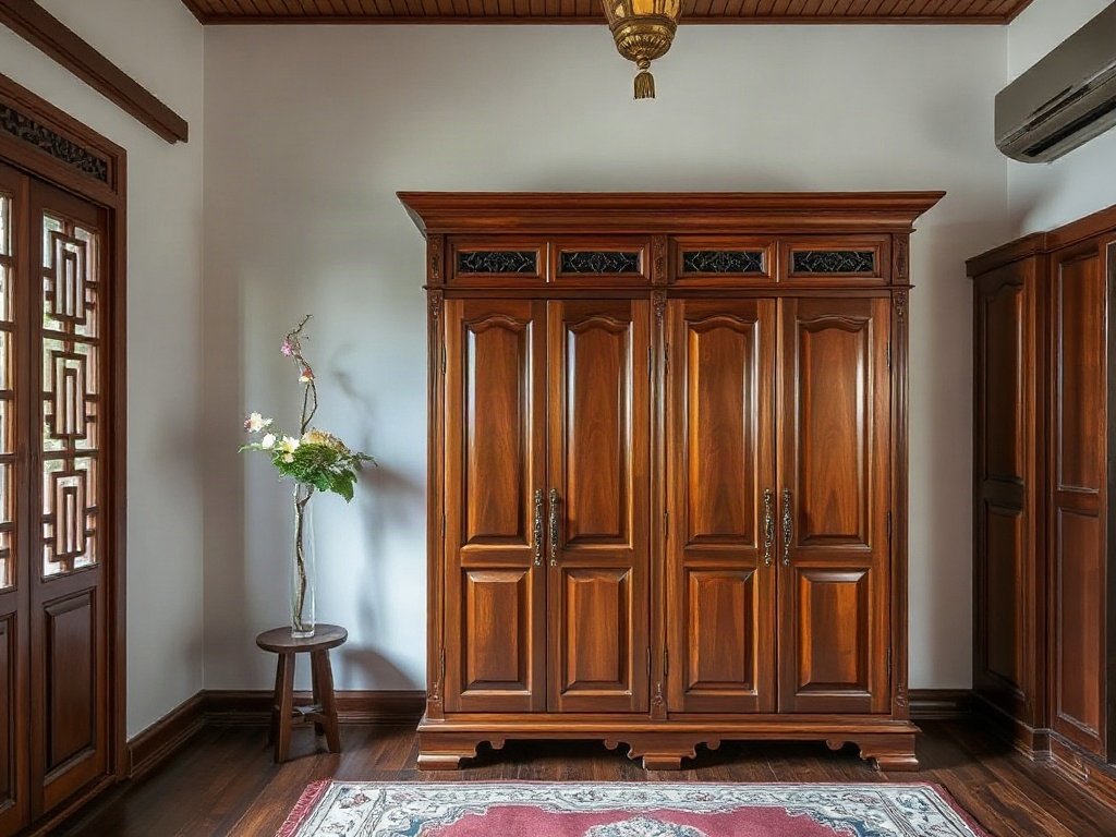 Tủ sang trọng bằng gỗ trong nhà truyền thống Việt