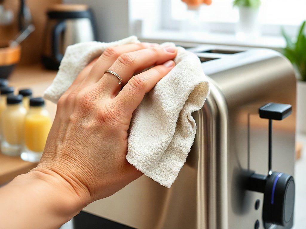 Khăn ẩm lau bên ngoài máy nướng bánh mì