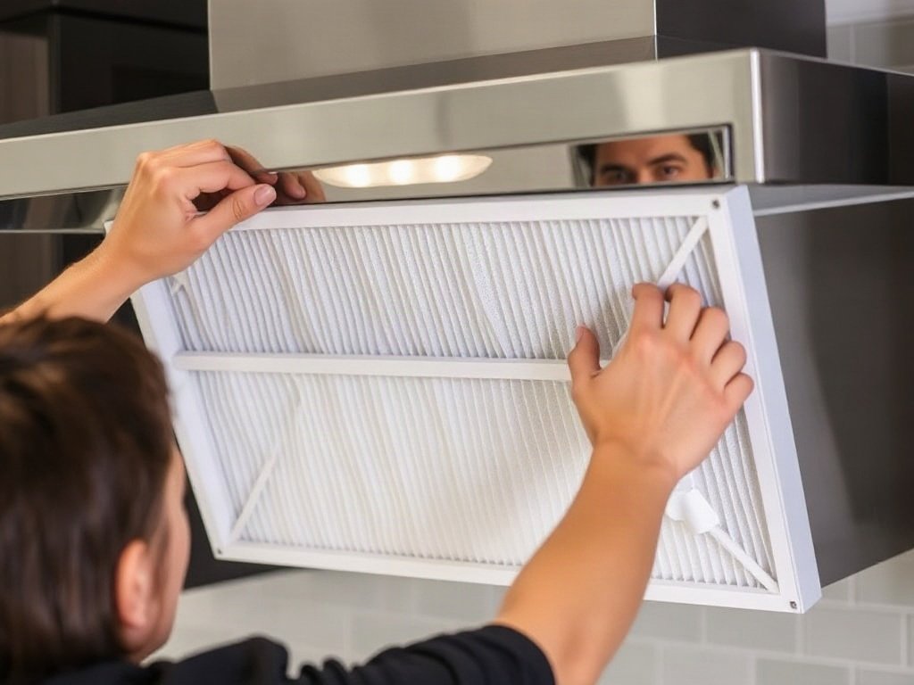 Lắp ráp bộ lọc máy hút mùi sau khi vệ sinh cẩn thận