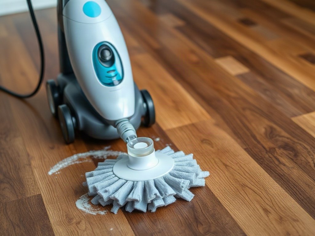 Máy làm sạch hơi nước trên sàn gỗ óc chó