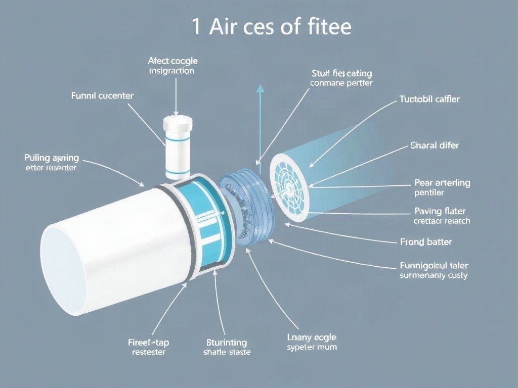 Minh họa cấu tạo máy lọc không khí với ký hiệu giải thích.