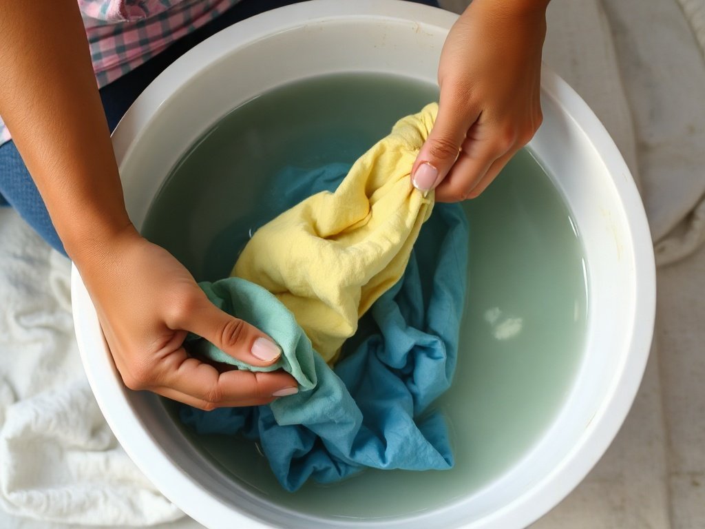 Ngâm vải màu trong nước ấm với bột giặt