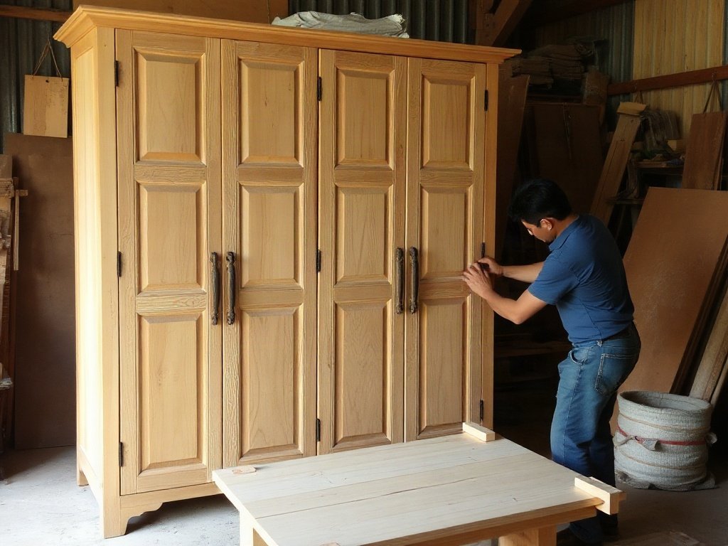 Nghệ nhân Việt chế tác tủ quần áo gỗ tự nhiên 5 cánh