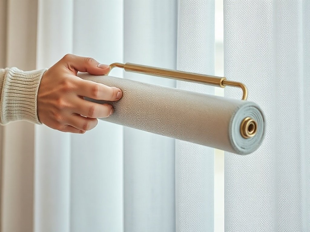Người cẩn thận lăn vải qua rèm cửa.