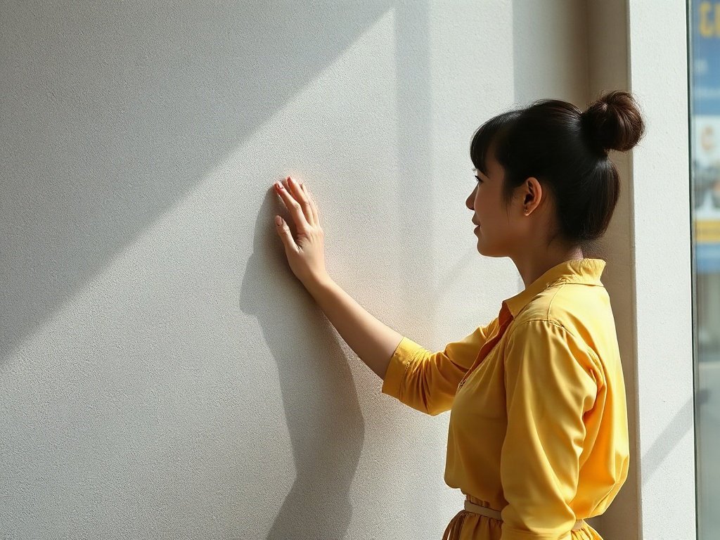 Người phụ nữ Việt ngắm tường sau khi làm sạch