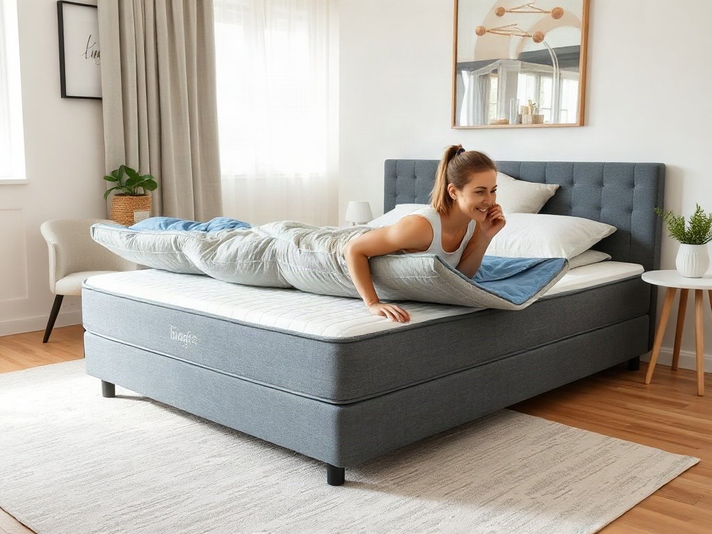 Người thay đổi vị trí nệm lò xo trong phòng ngủ sạch sẽ