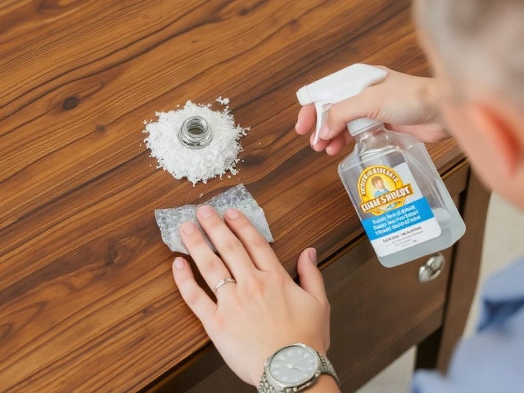 Người thử sản phẩm làm sạch trên gỗ óc chó
