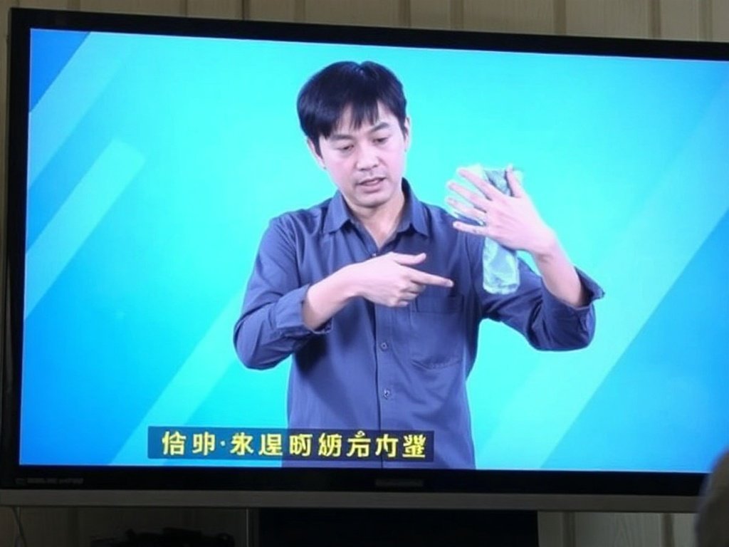 Người Việt biểu diễn cách lau màn hình tivi bằng chuyển động tròn.