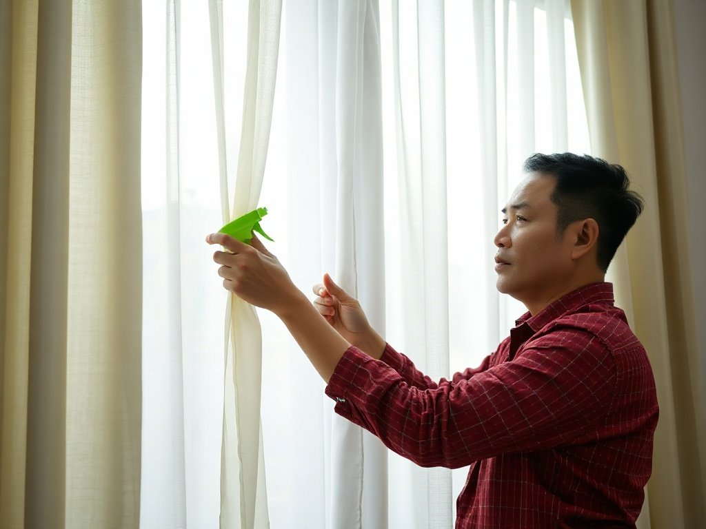 Người Việt chuẩn bị dụng cụ làm sạch rèm cửa.