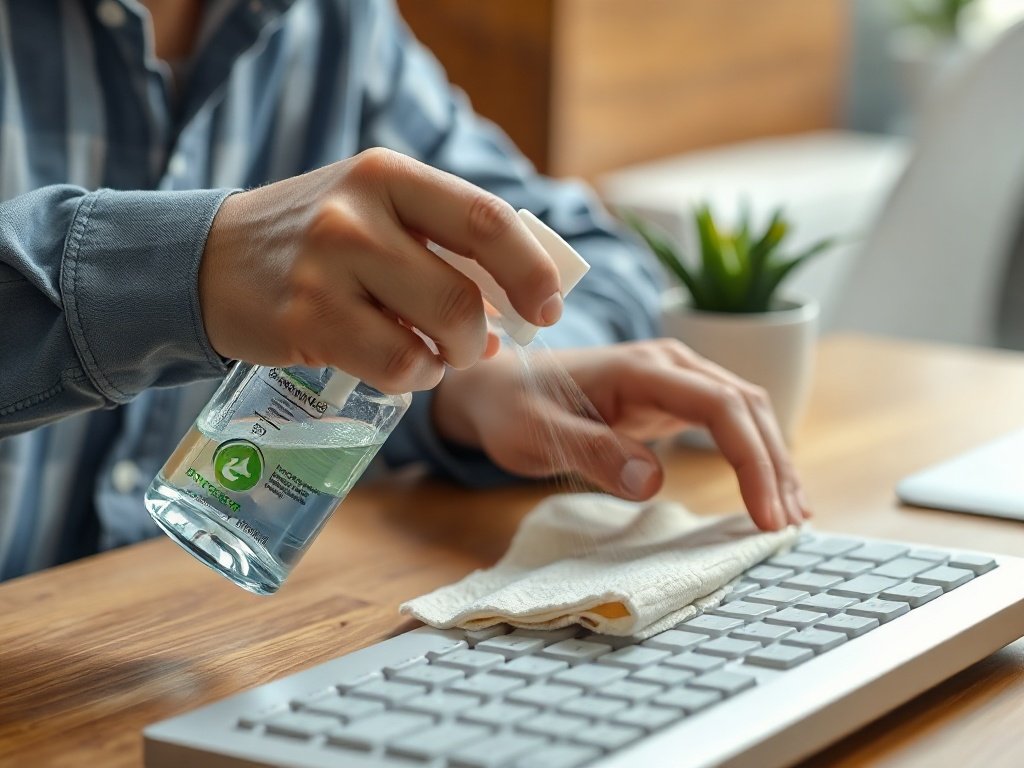 Người Việt dùng bình xịt dung dịch làm sạch bàn phím