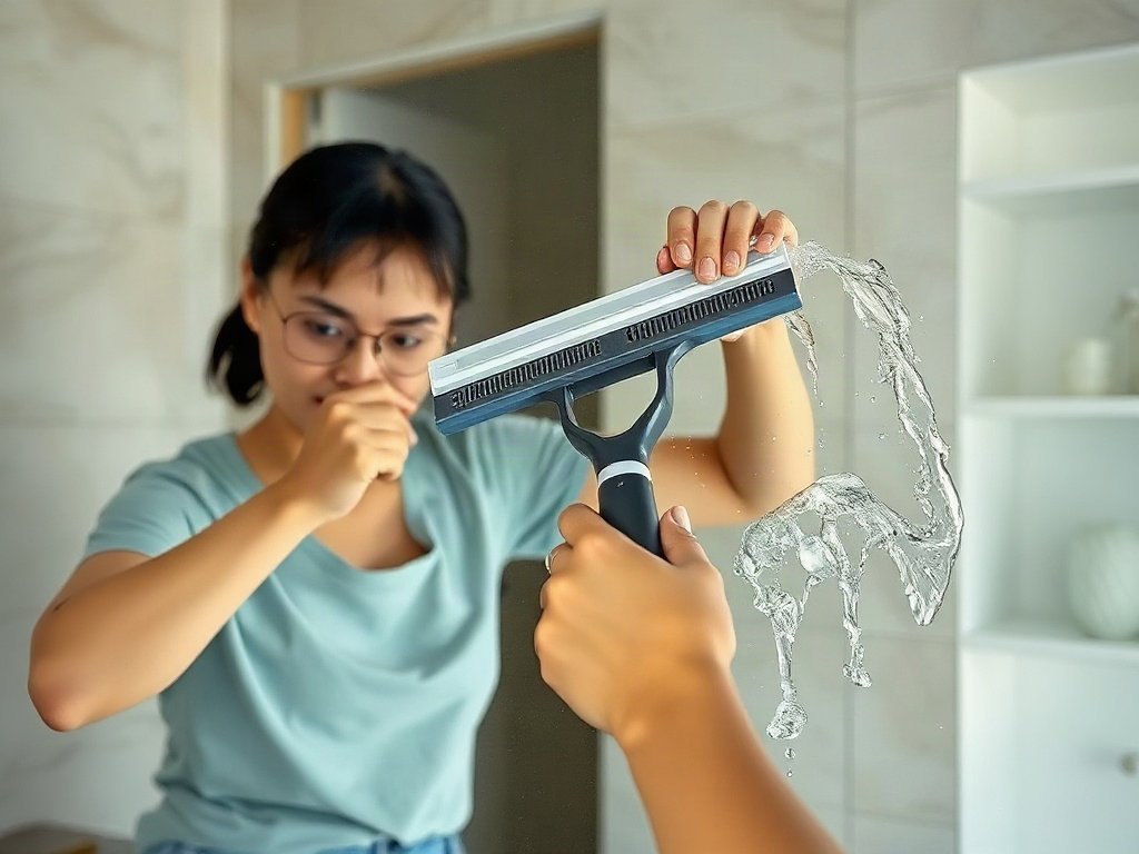 Người Việt dùng cây gạt nước để lấy nước thừa và làm sạch gương không vệt.