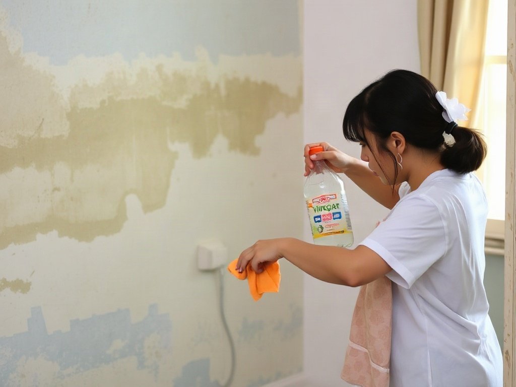 Người Việt dùng giấm trắng làm sạch khu vực mốc trong phòng.