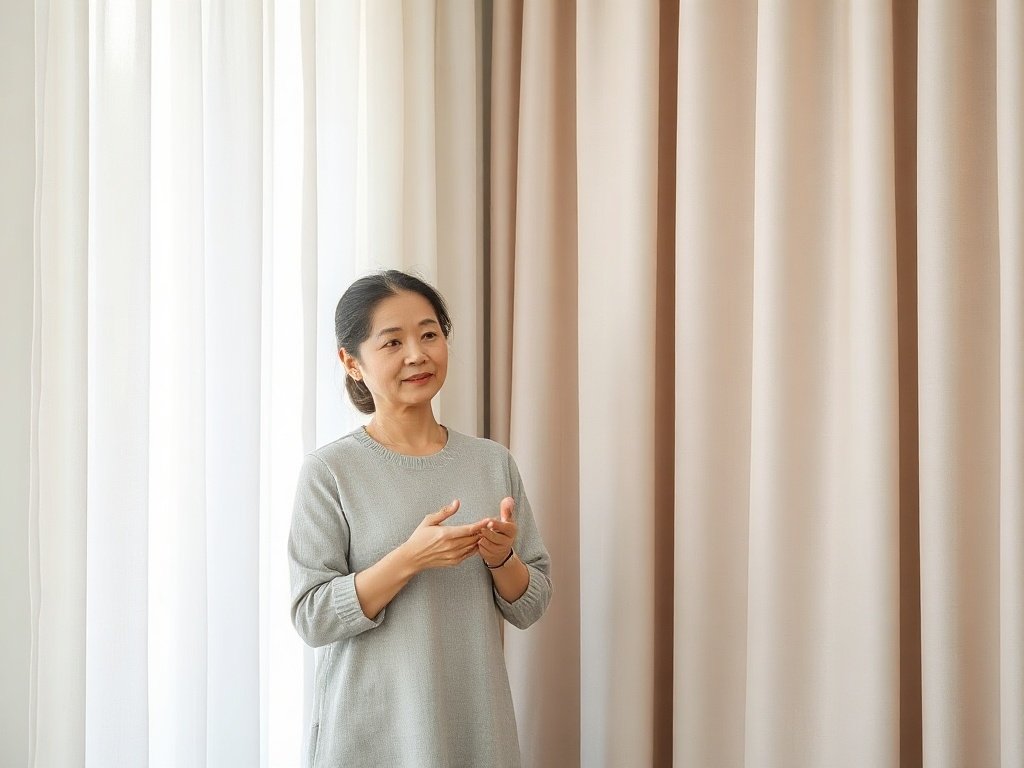 Người Việt hướng dẫn chăm sóc rèm cửa.