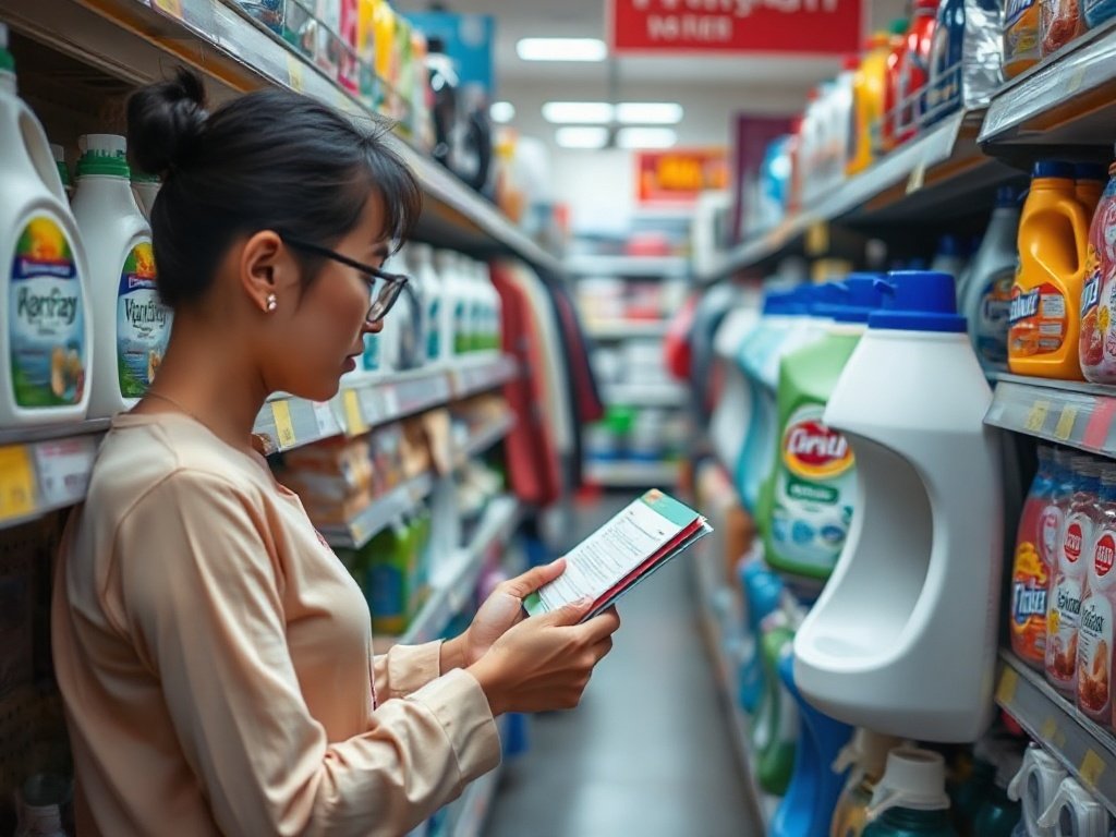 Người Việt kiểm tra nhãn sản phẩm giặt tẩy tại siêu thị