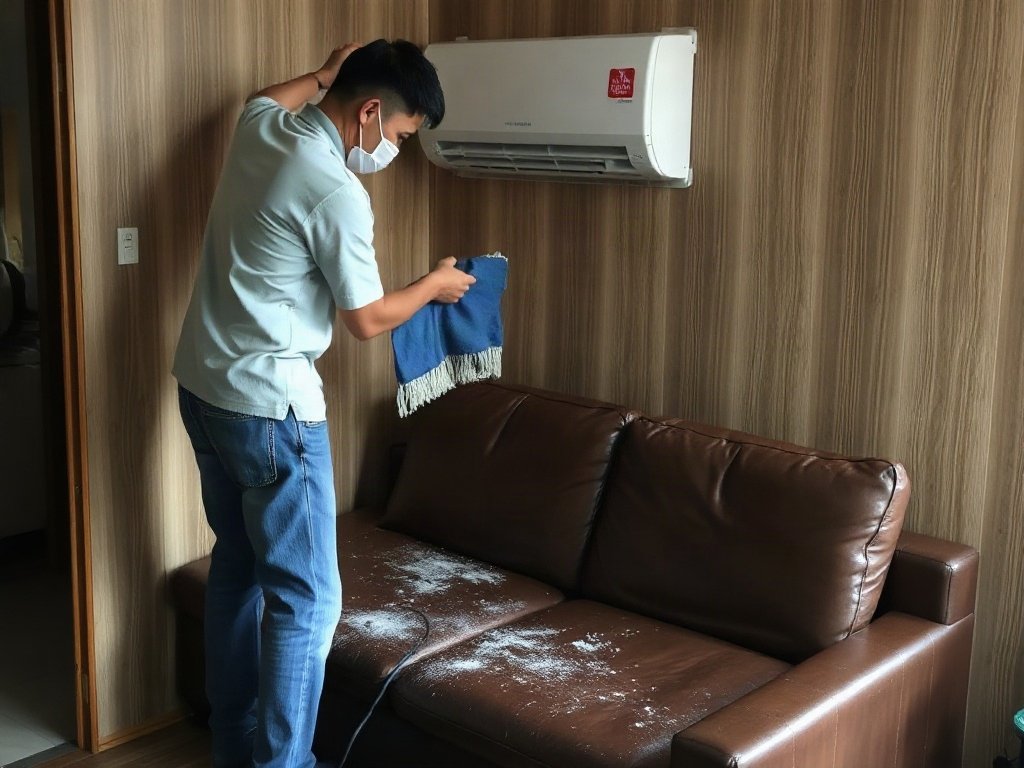 Người Việt lau ghế sofa da trong phòng có thông khí tốt