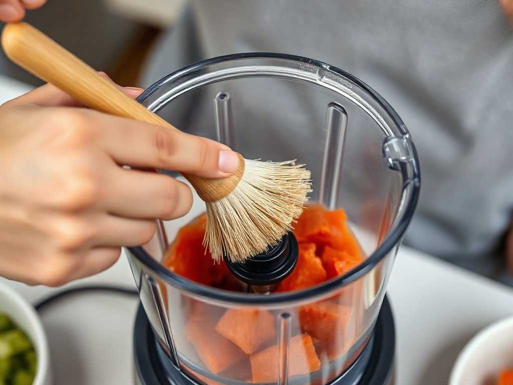 Người Việt Nam dùng bàn chải mềm để làm sạch lưỡi dao của máy xay
