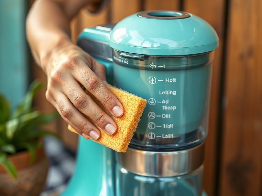 Người Việt Nam dùng miếng bọt biển để lau các nút và bề ngoài máy xay
