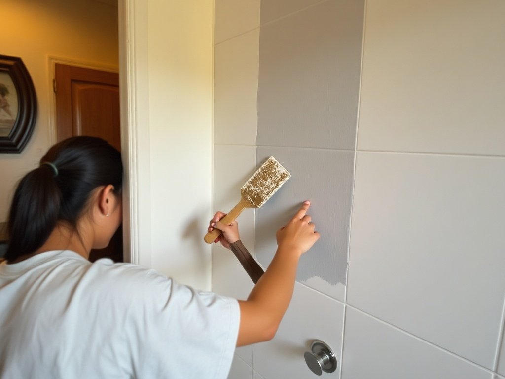 Người Việt nam dùng spatula cạo sơn trên gạch.
