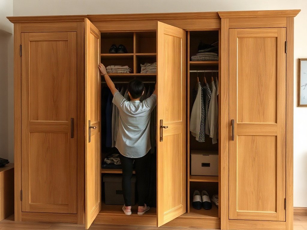Người Việt Nam mở tủ quần áo gỗ tự nhiên 5 cánh