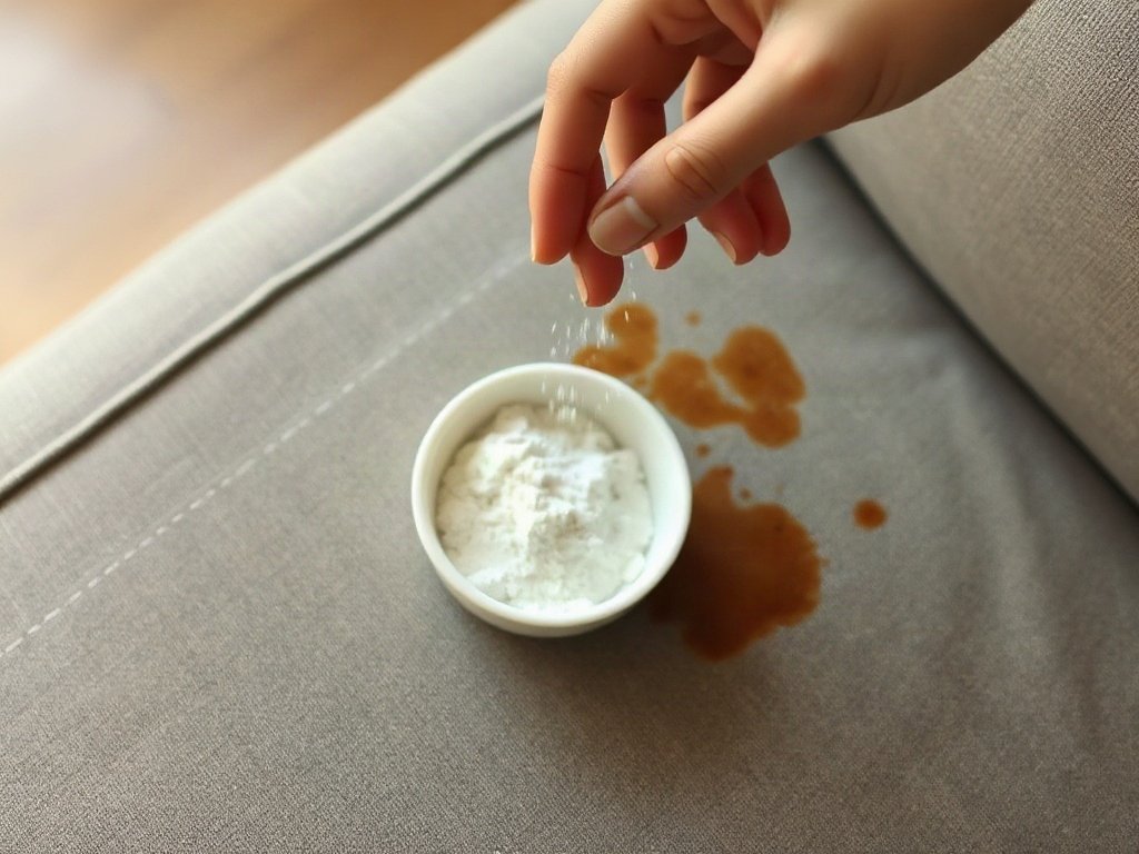 Người Việt rắc baking soda lên vết bẩn trên sofa vải